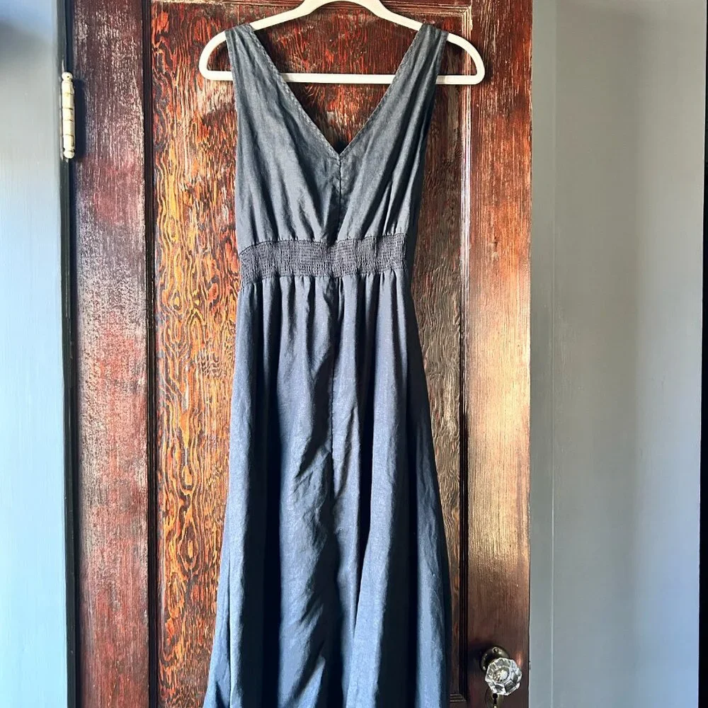 Cynthia Rowley 100% Linen Black V-Neck Sleeveless Dress Ruched Pockets Size 6 - Picture 7 of 7